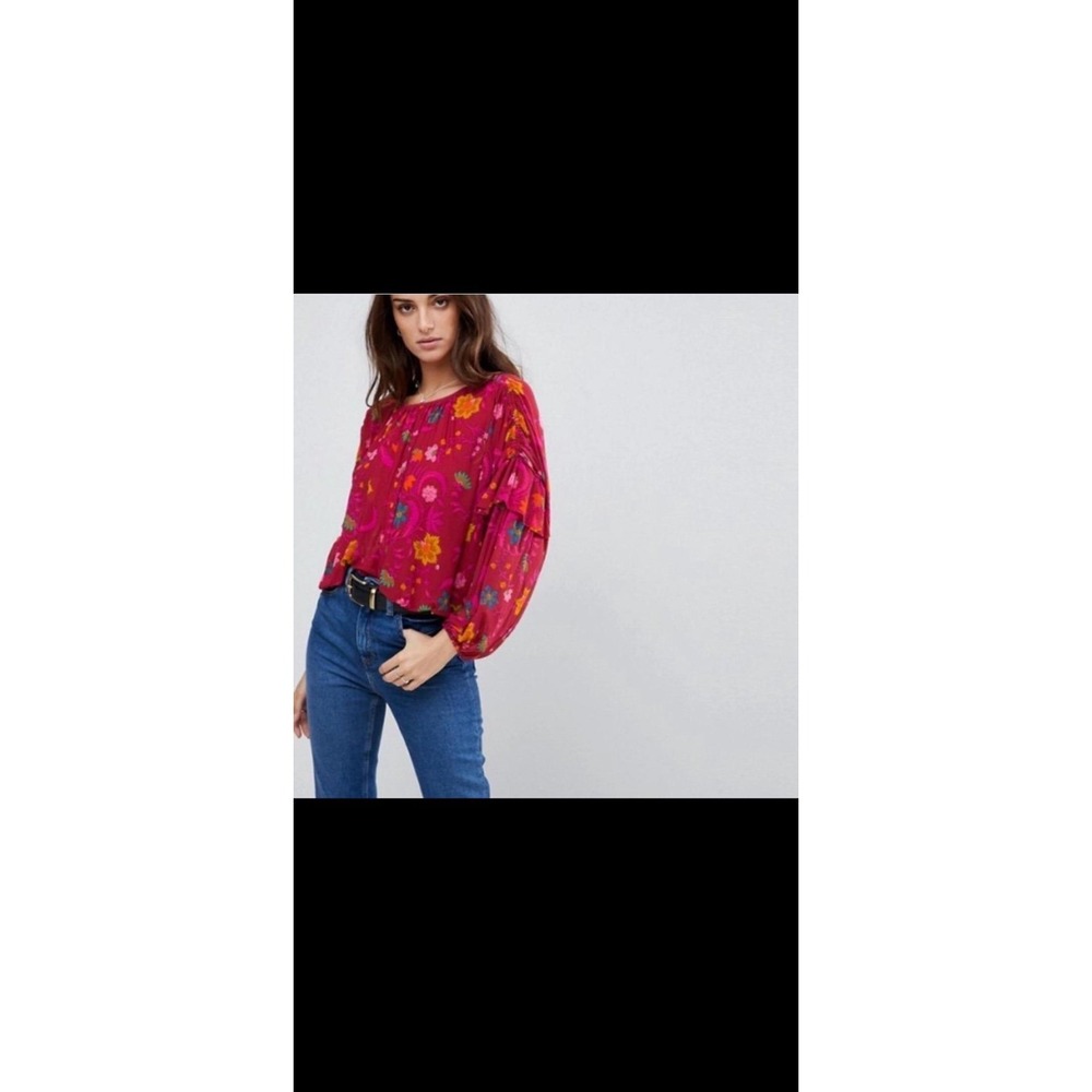 FREE PEOPLE WILDFLOWER HONEY FLORAL LONG SLEEVE TOP size small